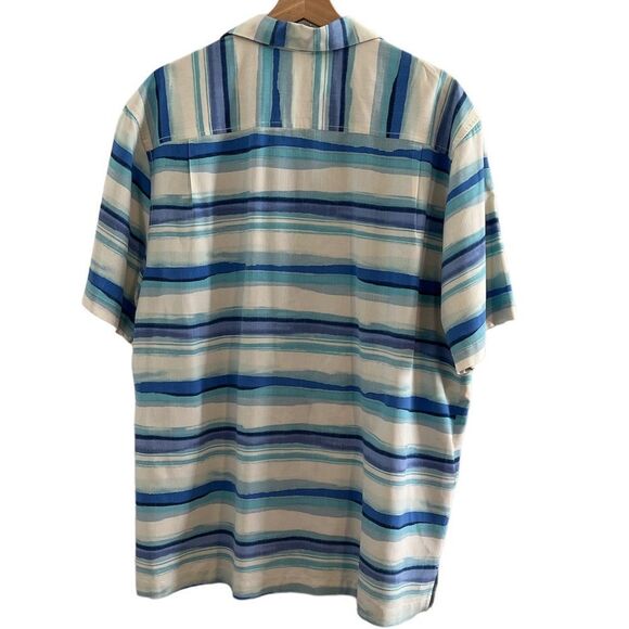 Tommy Bahama Blue and Cream Watercolor Striped Silk Shirt Men's Size XL - Picture 3 of 11